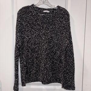 Vince Black White Wool Marled Melange Knobby Knit Blouche Chunky Sweater Sz M